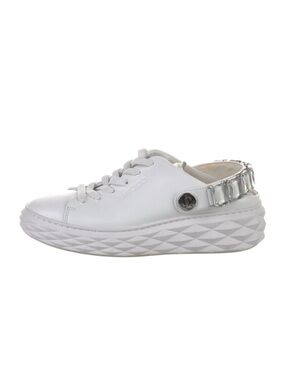 Jimmy Choo White Nappa Leather Slipper Trainers with Crystal Strap